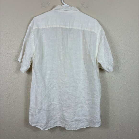 Perry Ellis 100% Linen Short Sleeve Button Down Top Sz Large Coastal - Picture 5 of 5